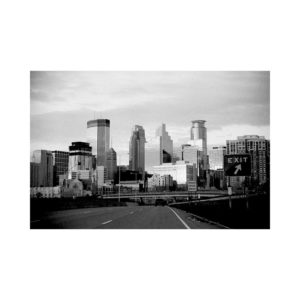 black and white downtown Minneapolis photo